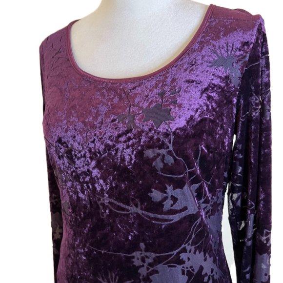 CDC Purple/Plum Velvet/Flocked Damask Floral Long Sleeve Dress Size 4 - Picture 15 of 15